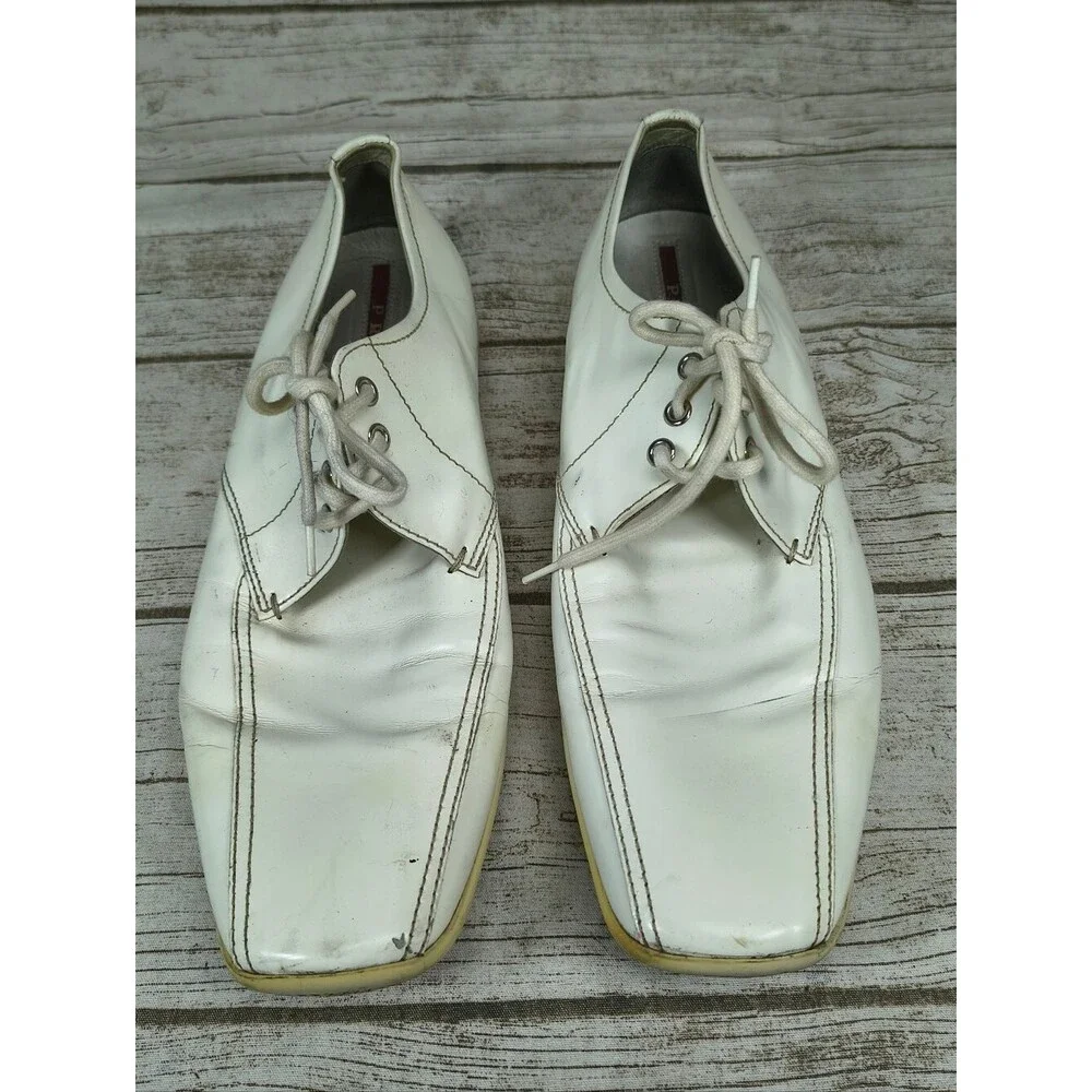 Prada White Leather Lace Up Casual Sneakers Men Size 9